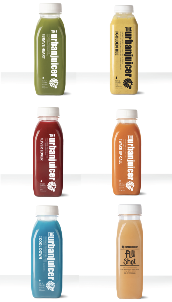 The urban juicer juice bottles 6 in rows